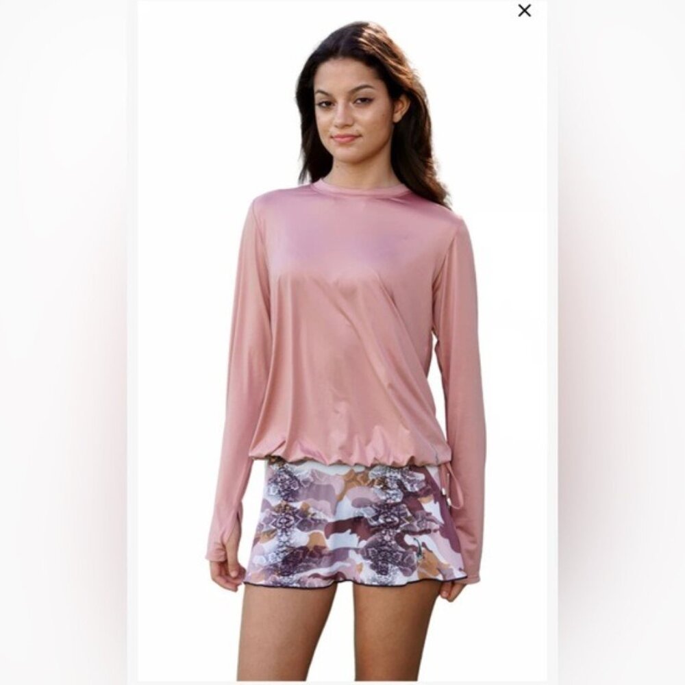 Lacoa‎ Dusty Pink Long Sleeve Sun Protection Activewear Top Drawstring Hem